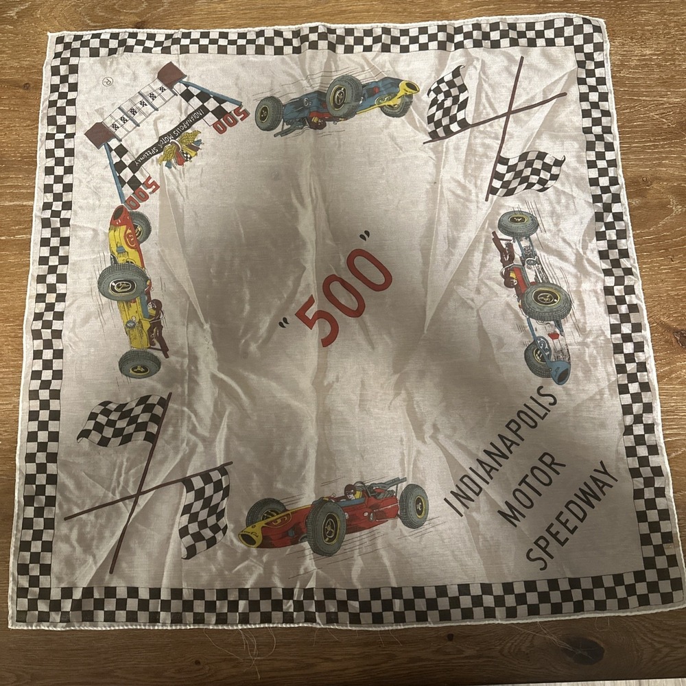 Vintage 1960s Indianapolis 500 Souvenir Scarf - 28" X 28" Rayon Silk Race Indy